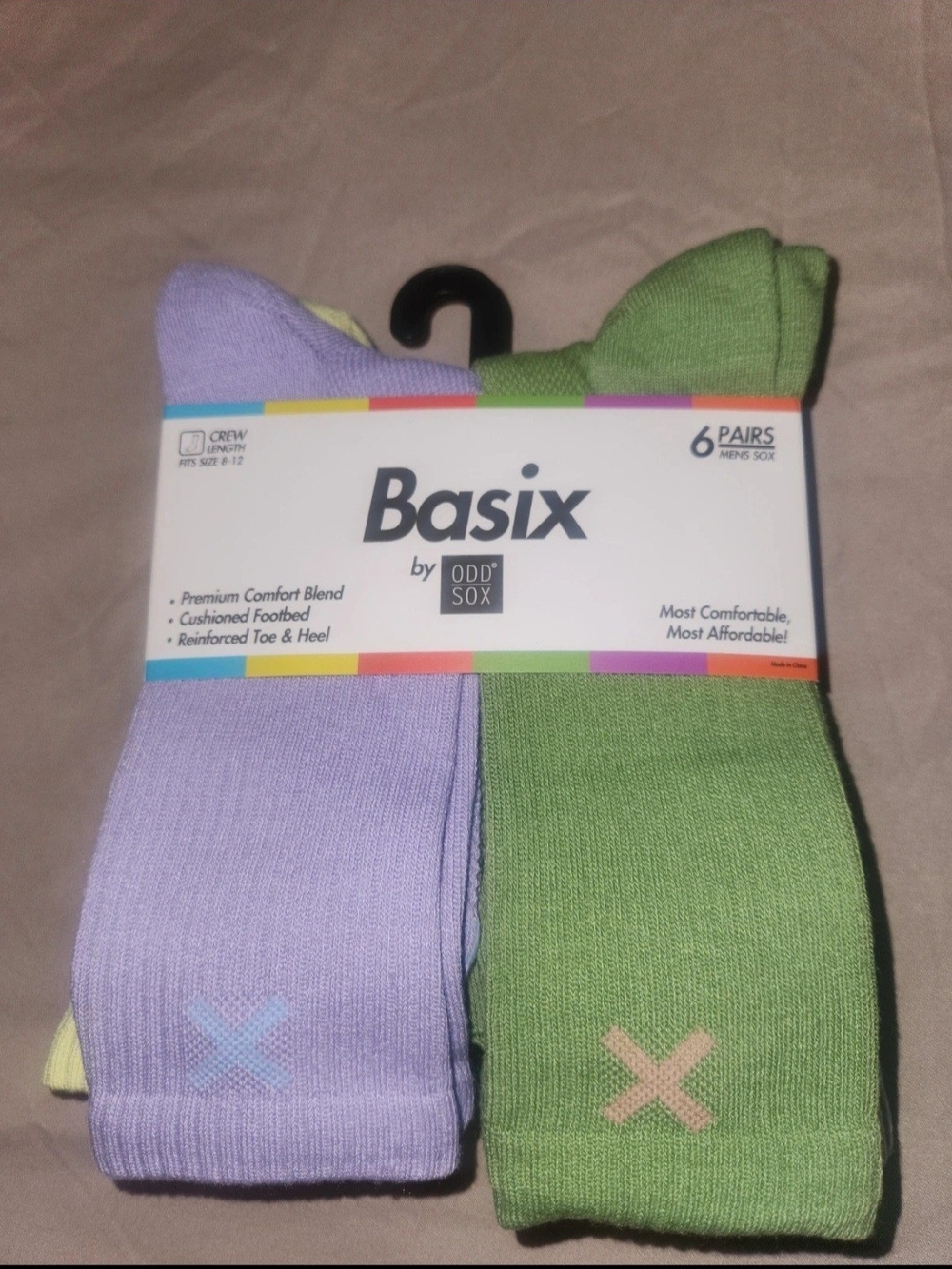 Basix By Oddsox Crew Socks - 6 Pairs Pastel Size Mens 8-12 Women 9-13